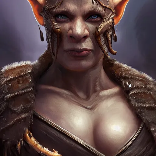 Prompt: Epic portrait an female orc with sleeve armor plates and protective lether shirt, muscular, pretty, glossy skin, glowing eyes, brown hair, digital painting, artstation, concept art, soft light, hdri, smooth, sharp focus, illustration, fantasy, intricate, elegant, highly detailed, D&D, matte painting, in the style of Greg Rutkowski and Alphonse Mucha and artemisia, 8k, highly detailed, jurgens, rutkowski, bouguereau, pastoral, rustic, georgic