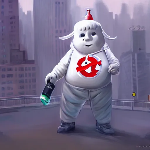 Image similar to a giant ghostbusters stay puff marshmallow man wearing timberland shoes and a yankee hat smoking a joint walking in new york city, highly detailed portrait, digital painting, artstation, concept art, smooth, sharp foccus ilustration, artstation hq