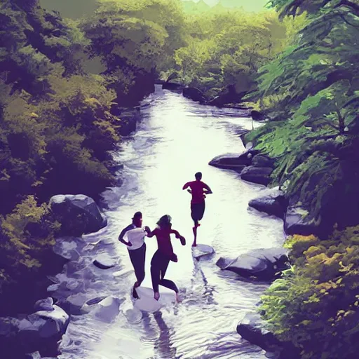 Image similar to couple running in white clothes beside a river. steep riverbank. happy summer days.. centered median photoshop filter cutout vector behance artgem hd jesper ejsing!