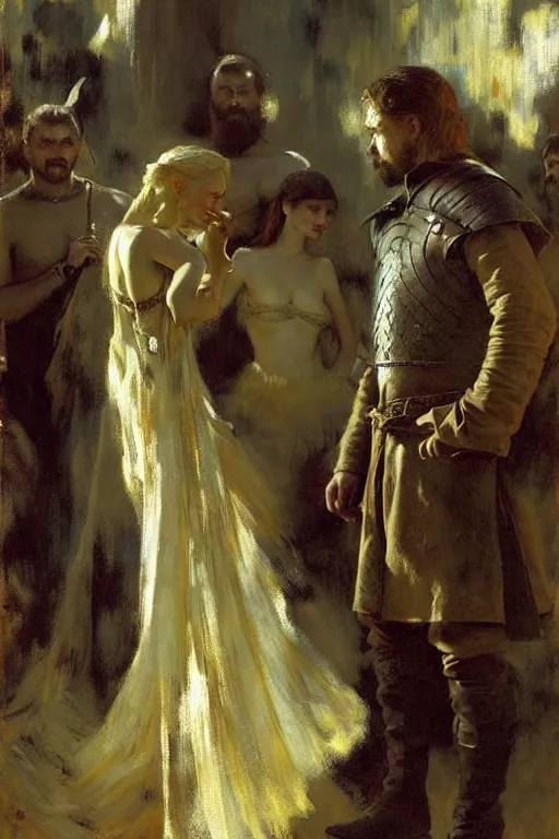 Prompt: game of thrones, painting by gaston bussiere, craig mullins, j. c. leyendecker, edgar degas