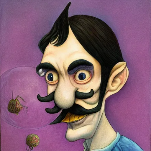 Prompt: Portrait of Waluigi, artwork by Daniel Merriam,