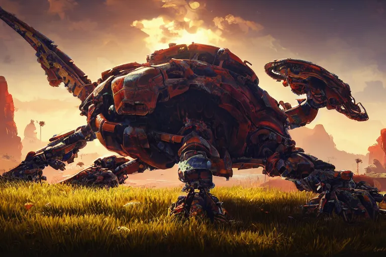 Image similar to shellsnapper machine mecanical creature robot of horizon forbidden west horizon zero dawn radiating a glowing aura global illumination ray tracing hdr fanart arstation by ian pesty and alena aenami artworks in 4 k