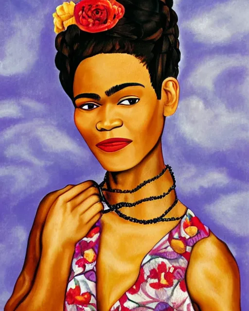 Image similar to Whitney Houston in Frida kahlo painting style