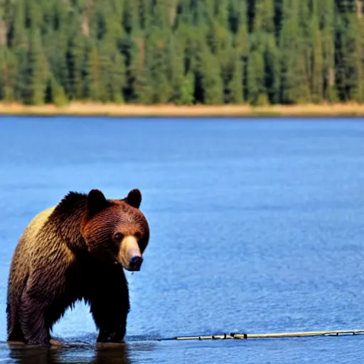 Prompt: bear fishing for fish