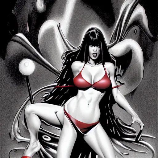 Image similar to Vampirella, Joe Jusko, Michael Whelan, artstation, pen and paper, black and white