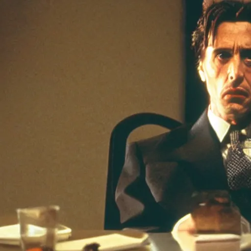 Image similar to Al Pacino as The American Psycho, cinematic still