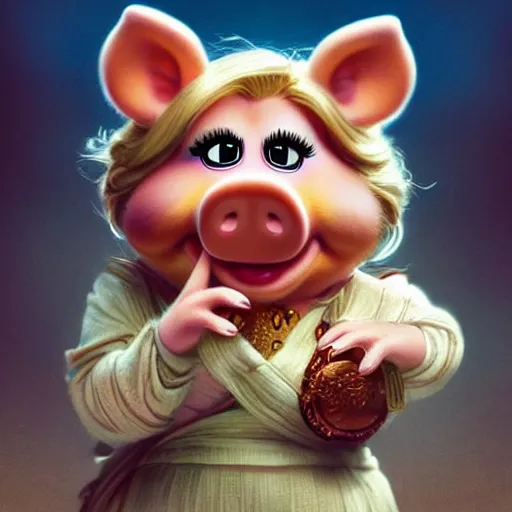 Image similar to cute miss piggy falling from plane, cute and cuddly, highly detailed, photorealistic, octane render, 8 k, unreal engine. art by artgerm and greg rutkowski and alphonse mucha