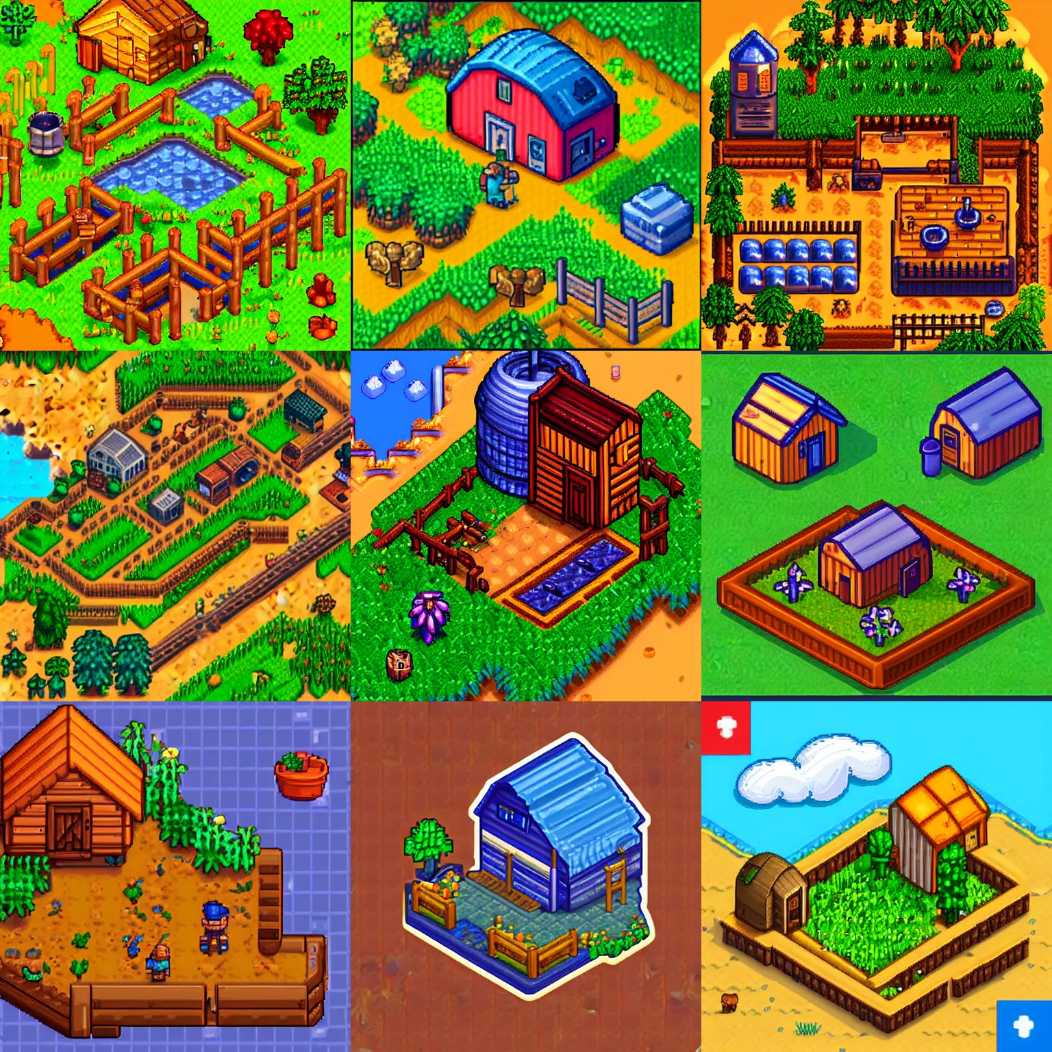 Prompt: isometric webdesign icon for stardew valley farm