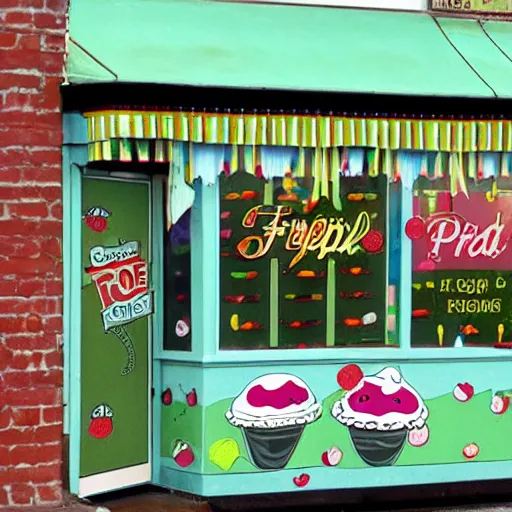 Image similar to an ice cream parlor in the style of \ frog and toad \ \