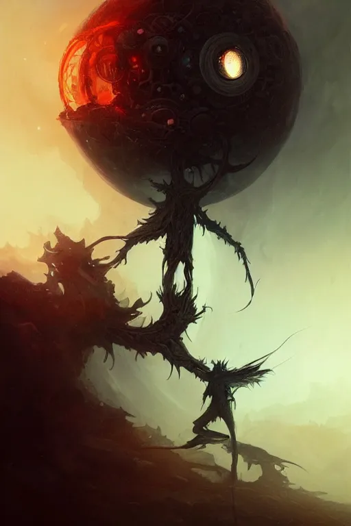 Prompt: Black Orb of Fire, digital art, fantasy, magic, trending on artstation, illustration by Seb McKinnon and Peter Mohrbacher, ultra detailed, atmospheric, powerful presence, bossfight