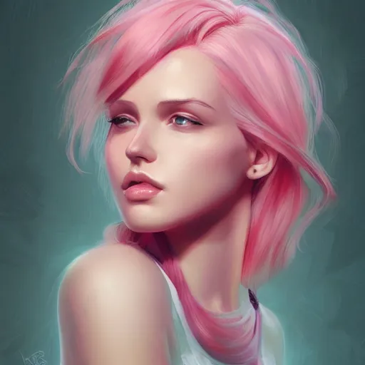 Image similar to teen girl, full body portrait, pink hair, gorgeous, amazing, elegant, intricate, highly detailed, digital painting, artstation, concept art, sharp focus, illustration, art by Ross tran