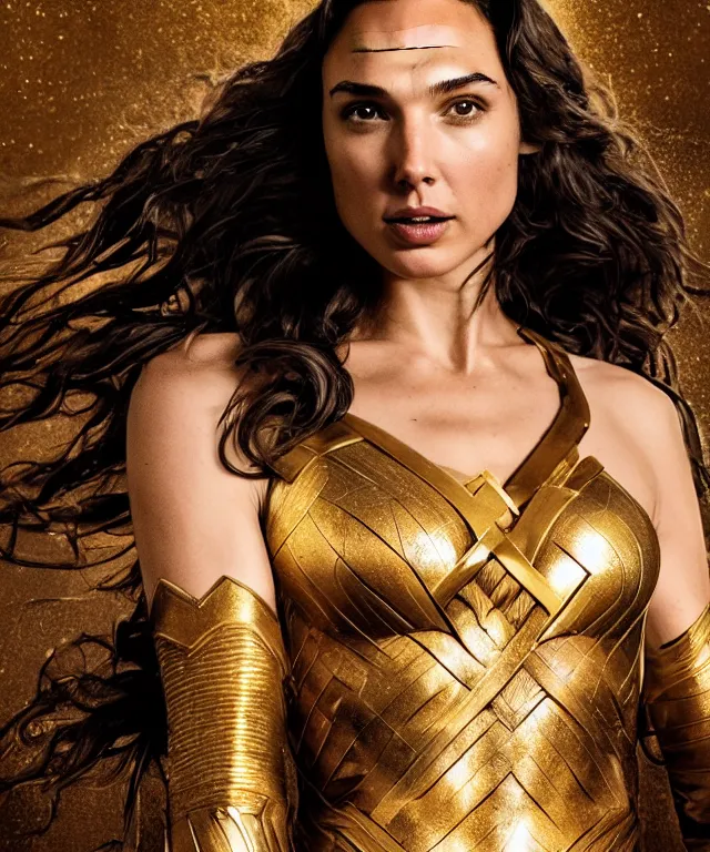 Prompt: A epic photo of Gal Gadot as golden godess by Swanland Raymond, hyper detailed, 50mm, award winning photography