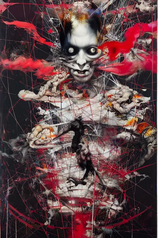 Image similar to the physical impossibility of death, in a brutalist designed space ship, hauntingly surreal, gothic, rich deep colours, painted by francis bacon, adrian ghenie, james jean and petra cortright, part by gerhard richter, part by takato yamamoto. 8 k masterpiece