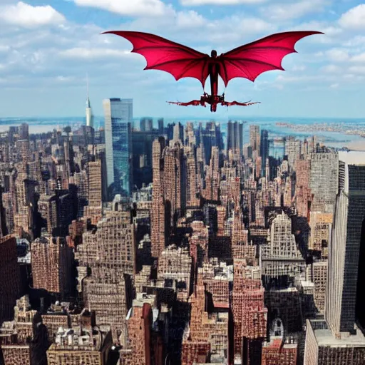 Image similar to a flying dragon flying above New-York city