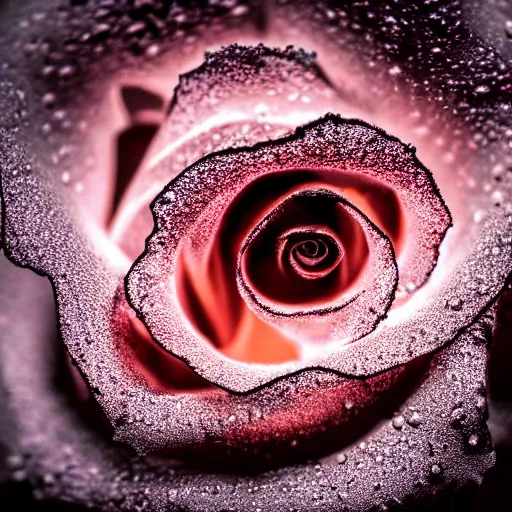 Image similar to award - winning macro of a beautiful black rose made of glowing molten magma