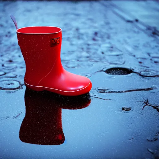 Image similar to digital art of a baby pig wearing red rainboots in a puddle, 8 k render, octane render, saturated