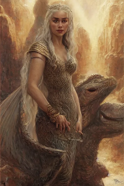 Image similar to portrait of daenerys targaryen. art by gaston bussiere and tomacz alen kopera.