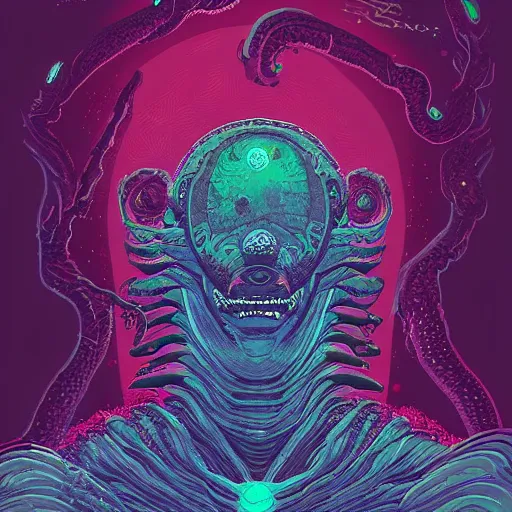 Image similar to digital painting of an elder god in space by Tomer Hanuka, hyperdetailed, cosmic horror, vivid colors, trending on Artstation