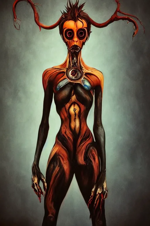 Image similar to dark full body painting of tracer from overwatch, in style of zdzisław beksinski, scary, horror, 4 k, feminine facial features, overwatch tracer character, horror, body horror, disturbing, detailed face, dressed in dark garment, black tendrils, tall, long legs,