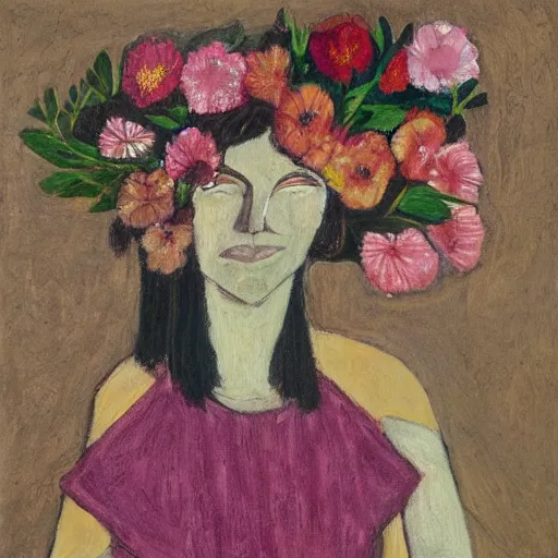 Image similar to woman with flowers, by Michael Johnson