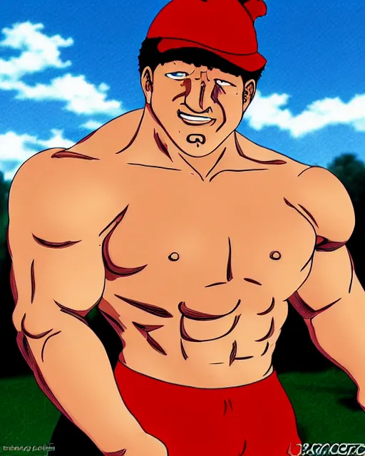 Image similar to Hugo Chavez in Baki, Baki style, Baki, bodybuilder, muscular, anime