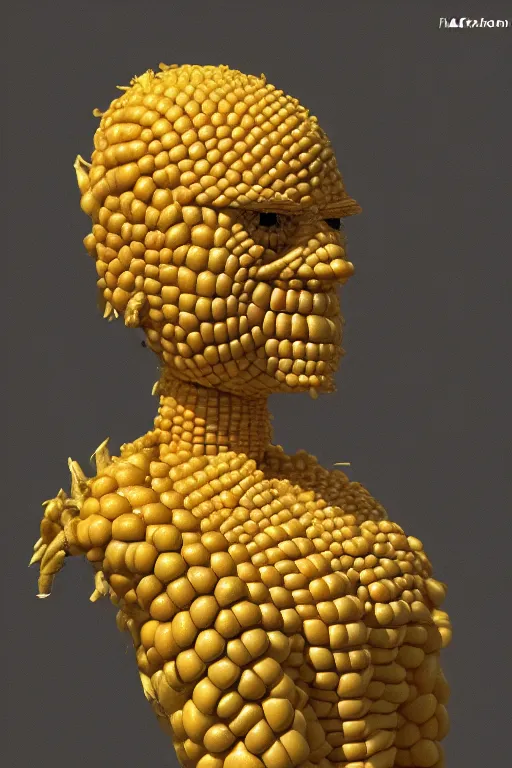 Image similar to a humanoid figure made of corn, highly detailed, digital art, sharp focus, trending on art station, anime art style