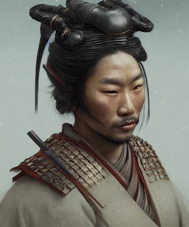 Image similar to Portrait of a samurai from the warring states era Japan, highly detailed, digital painting, artstation, concept art, smooth, sharp focus, illustration by Artgerm and Greg Rutkowski and Tom Bagshaw