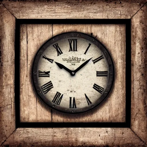 Image similar to A rustic album cover of a clock, rusty