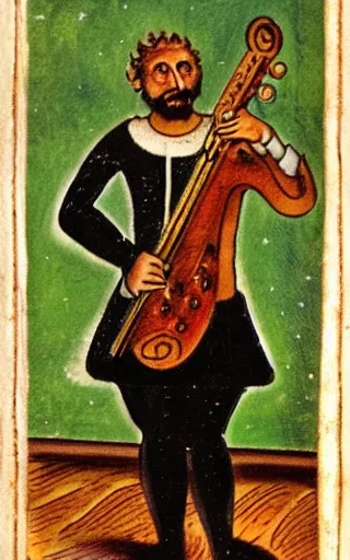 Image similar to The music guy, tarot card from the 1600s