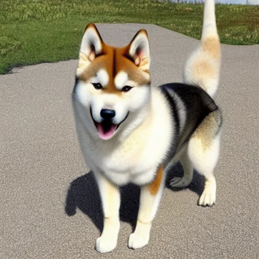 Prompt: a crossing between a shiba inu and a husky