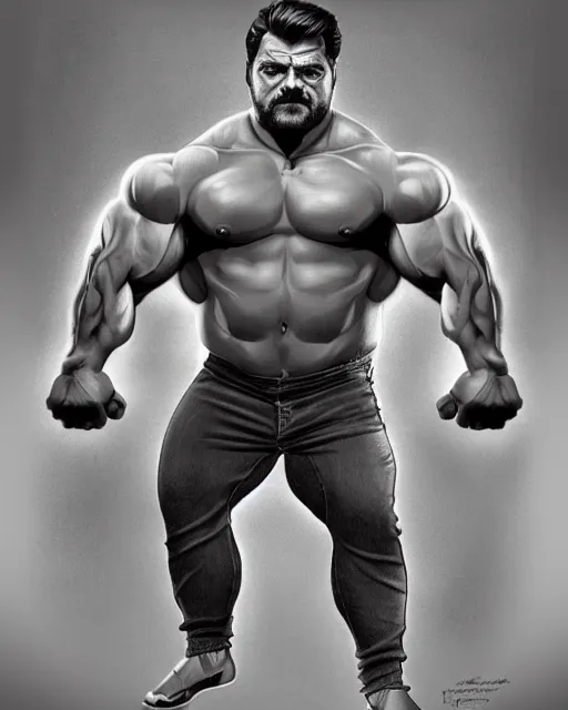 Image similar to gigachad ron swanson bodybuilder in final fight office by ilya kuvshinov, ernest khalimov body by krista sudmalis, fantasy character portrait, hyper realistic, intricate, elegent, highly detailed, digital painting, concept art, smooth, sharp, focus, illustration, art by artgerm and greg rutkowski and alphonse mucha, artstation