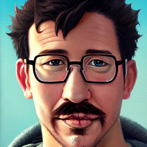 Image similar to highly detailed portrait of markiplier as muppet in gta v, stephen bliss, unreal engine, fantasy art by greg rutkowski, loish, rhads, ferdinand knab, makoto shinkai and lois van baarle, ilya kuvshinov, rossdraws, tom bagshaw, global illumination, radiant light, detailed and intricate environment