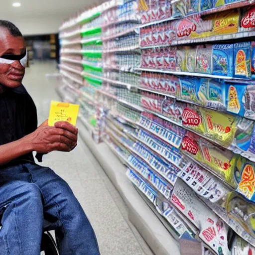 Image similar to award winning photo, blind man selling coupons