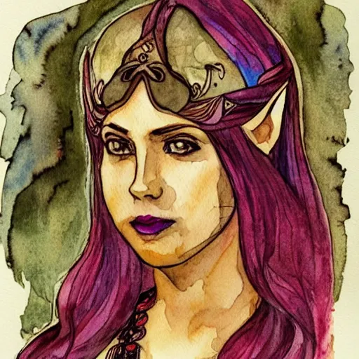 Prompt: princess zelda, art nouveau, victor horta, iridescent lighting, realistic watercolor and ink portrait,