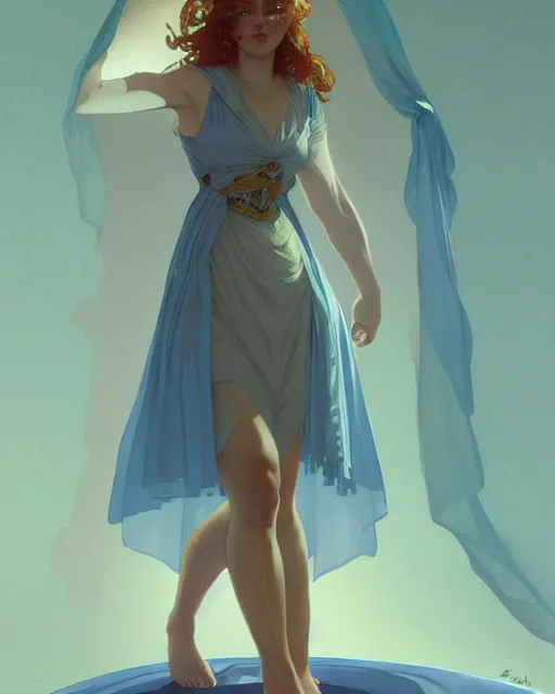 Prompt: a cyclop using a pale blue dress, dress, gentle, posing, vaporwave, bedroom, highly detailed, digital painting, artstation, concept art, smooth, sharp focus, illustration, art by artgerm and greg rutkowski and alphonse mucha