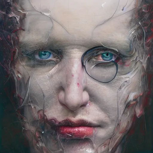 Prompt: portrait, stranger psycho by eugene von bruenchenhein, peter lindbergh, sam spratt, michael page, alyssa monks, julie heffernan, glenn brown, naoto hattori, brian froud, nicola samori, paolo roversi, kilart, 8 k, hyper detailed, hyper realism, acrylic paint, surrealism, smooth, sharp focus