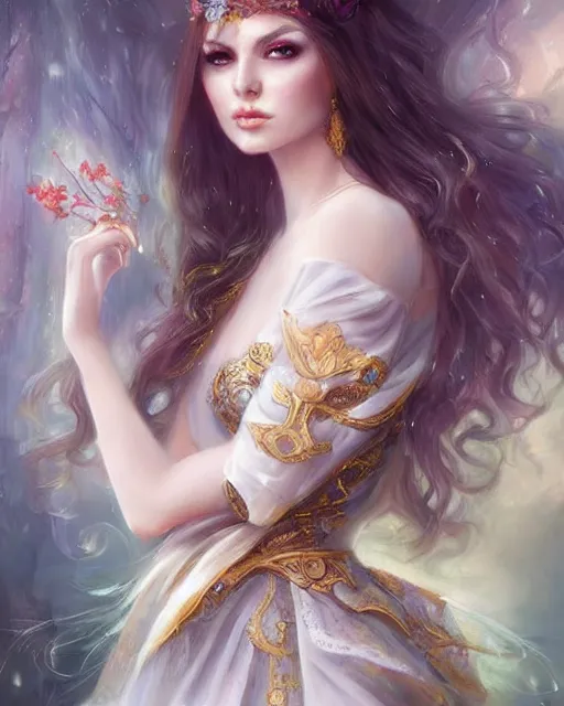 Prompt: a beautiful female fantasy portrait by laura sava