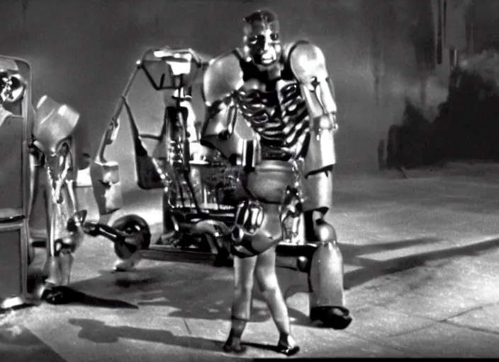 Prompt: Scene from the 1954 science fiction film The Terminator