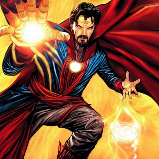 Image similar to Portrait of doctor strange in Iron man's armor, graphic novel, art by Ardian Syaf