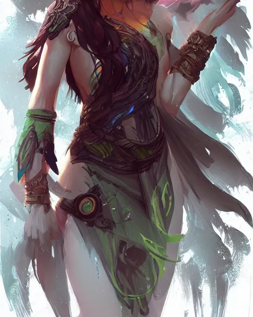 Image similar to a beautiful female druid, by Fernanda Suarez and ross tran