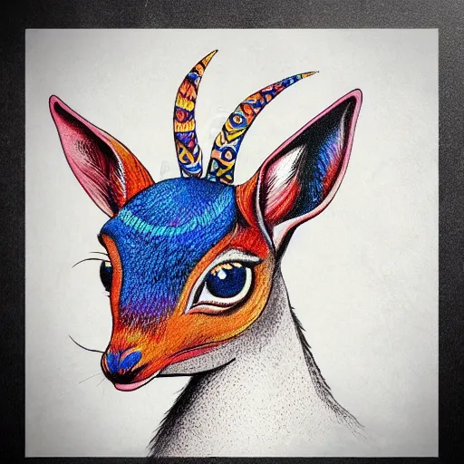 Image similar to a dik dik with tattoos wearing a baseball hat, colorful, digital art, fantasy, magic, trending on artstation, ultra detailed, professional illustration by basil gogos