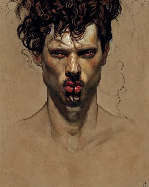 Image similar to portrait of male medusa by greg rutkowski in the style of egon schiele