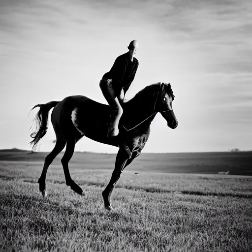 Prompt: portrait of nosferatu riding a horse, sport photography, 5 0 mm lens