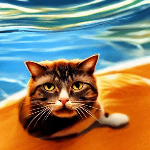 Image similar to cat swimming in the ocean, photorealistic, detailed