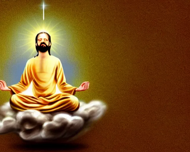 Image similar to god floating down from heaven. he is meditating. inspired by meditation