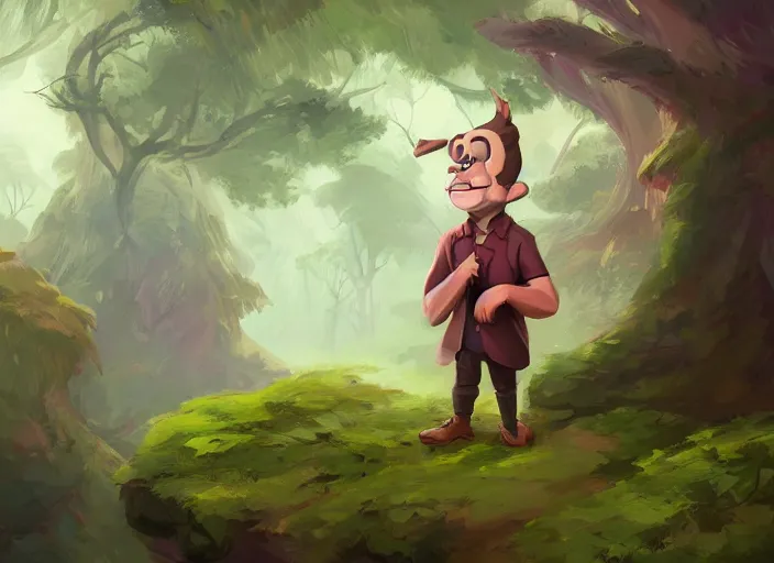 Prompt: a cartoonish cute anthropomorphic Joe Rohan is in a mystical forest full of wonders, pine trees, magical atmosphere, trending on artstation, 30mm, by Noah Bradley trending on ArtStation, deviantart, high detail, stylized portrait H 704