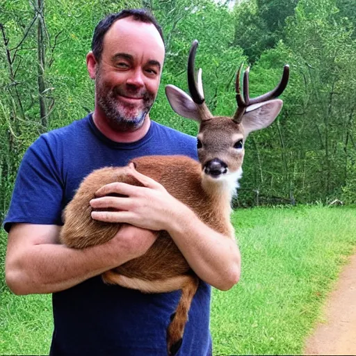 Prompt: dave matthews holding a baby deer