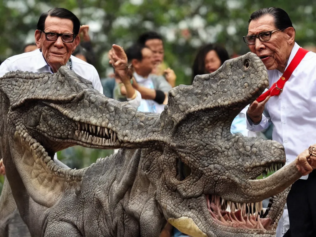 Image similar to Juan Ponce Enrile eating a dinosaur