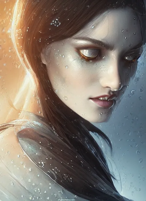 Image similar to portrait of a stunningly beautiful water drop, highly detailed, 3 5 mm photo, artstation, concept art, sharp focus, 2 8 mm macro photo, art by artgerm and greg rutkowski and alphonse muchal