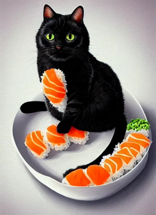 Image similar to clear photorealistic picture of adorable cats made out of sushi